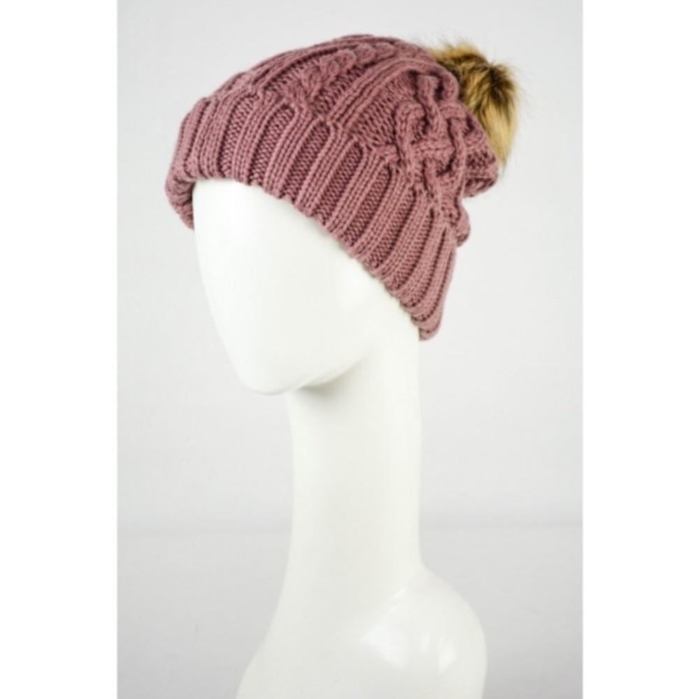 ONE LEFT! HP! Mauve Pom Beanie - Picture 3 of 3